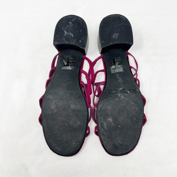 [Urban Outfitters] Fuchsia Pink Faux Suede Caged Lattice Block Heel Mules Sz 10 - Picture 11 of 11